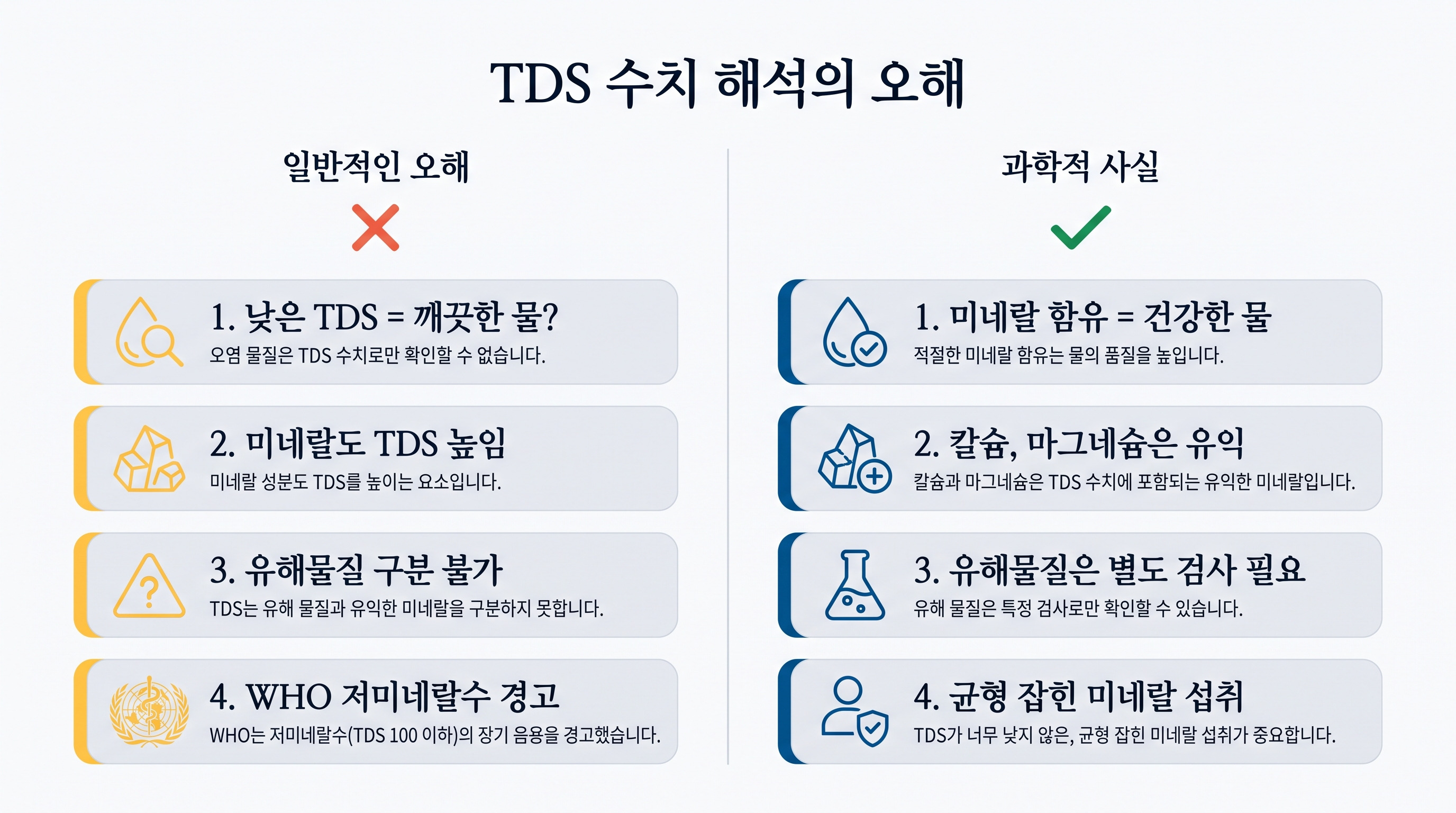 TDS 수치만으로는 물의 품질을 정확히 판단할 수 없습니다